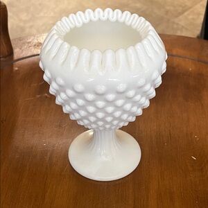 Fenton Hobnail footed ribbon crimp candy bowl